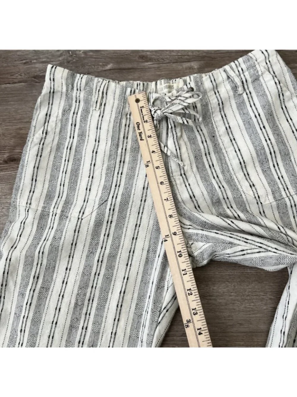 4Our Dreamers Striped Linen Blend Wide Leg Pants Womens L Cream Drawstring Coast